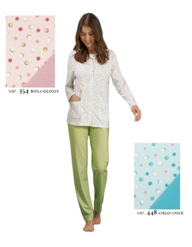 Pigiama donna aperto a manica lunga in jersey di cotone Linclalor 75276