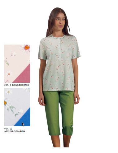 Pigiama donna corto a serafino in jersey di cotone Linclalor 75196