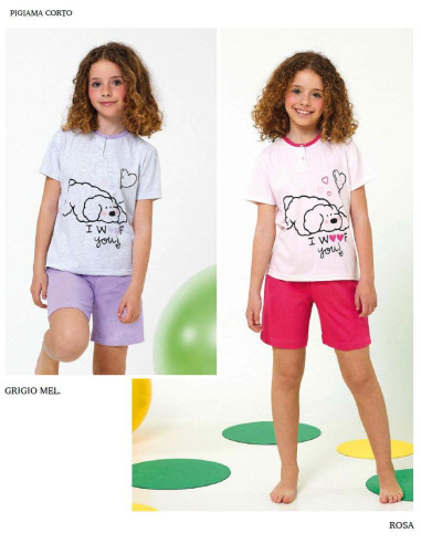 Pigiama da bambina corto in jersey di cotone Il Granchietto GP7102