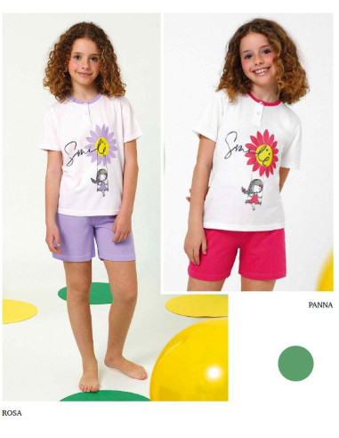 Pigiama da bambina corto in jersey di cotone Il Granchietto GP7104