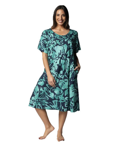 Woman dress with short sleeves in patterned viscose and linen Marila Viviana
