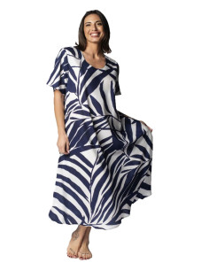 Woman dress with short sleeves in patterned viscose Marila KF1740