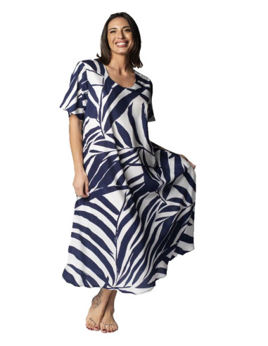 Woman dress with short sleeves in patterned viscose Marila KF1740