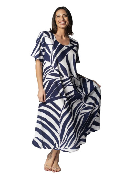 Woman dress with short sleeves in patterned viscose Marila KF1740 Woman dress with short sleeves in patterned viscose Marila KF1740