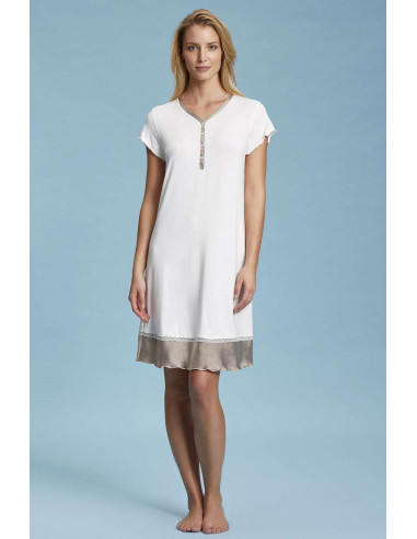 Camicia da notte donna CALIBRATA a manica corta in viscosa e raso Andra 7400C