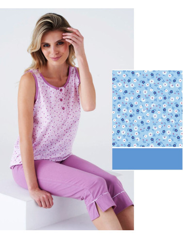 Women's wide shoulder cotton jersey pajamas with Capri pants Karelpiu' KC8307