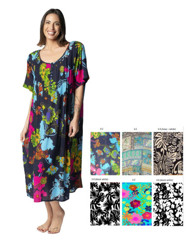 Woman dress with short sleeves in patterned crepe viscose Marila KF702