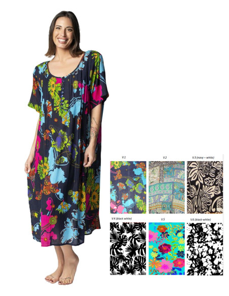 Abito donna a manica corta in viscosa crepe fantasia Marila KF702