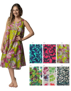 Woman dress with wide shoulder in patterned cotton Marila Laila