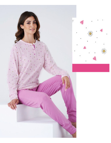 Pigiama donna taglie forti a serafino in jersey di cotone Karelpiu' KC8052