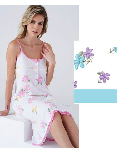 Camicia da notte donna calibrata in jersey di cotone a spallina Karelpiu' KC8369