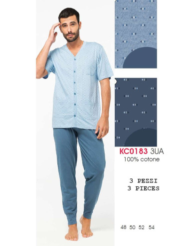 Men's 3 PIECES seraph cotton jersey pajamas Karelpiu' KC0183