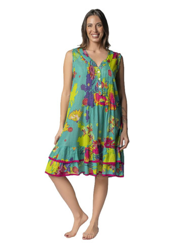 Woman patterned cotton wide shoulder dress Marila KF-999