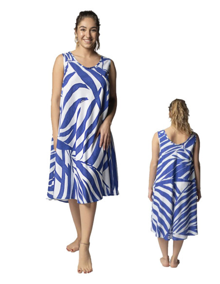 Woman patterned viscose wide shoulder dress Marila KF007