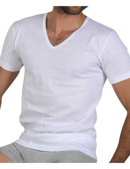 Men's V neck mercerized cotton jersey t-shirt Fragi Pierre Men's V neck mercerized cotton jersey t-shirt Fragi Pierre