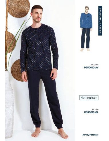 Men's long sleeves cotton jersey pajamas Nottingham PG50010