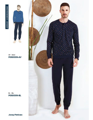 Men's long sleeves cotton jersey pajamas Nottingham PG50009