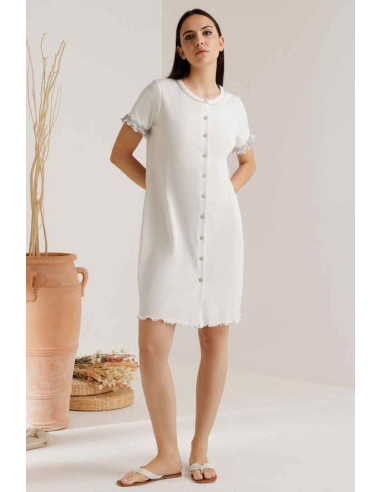 Camicia da notte clinica a manica corta in cotone Andra 9702