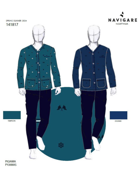 Men's opened cotton jersey pajamas Navigare 141817 Men's opened cotton jersey pajamas Navigare 141817