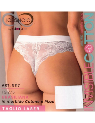 Women's laser-cut stretch cotton with lace brazilian briefs Sielei Invisible Cotton 15117