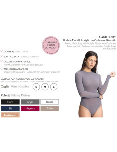 Women's long sleeved cashmere ultralight bodysuit Prisco Cash Body 2