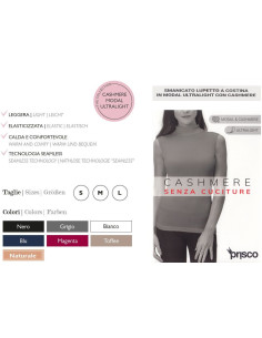 Women's ribbed  cashmere ultralight sleeveless turtleneck shirt Prisco Cash SM 2