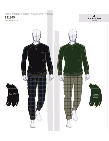 Men's warm cotton jersey pajamas Navigare 141945