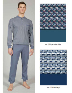 Pigiama uomo in jersey di cotone caldo con polsini Bip Bip 7212