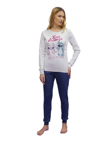 Women's warm cotton jersey pajamas with Stitch Sabor DYD2707