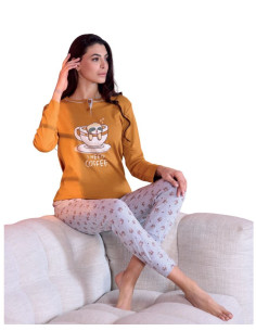 Pigiama donna in jersey di cotone caldo Oro Nero OD465