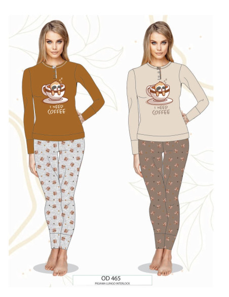 Women's warm cotton jersey pajamas Oro Nero OD465 Women's warm cotton jersey pajamas Oro Nero OD465