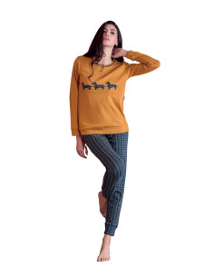 Pigiama donna in jersey di cotone caldo Oro Nero OD485