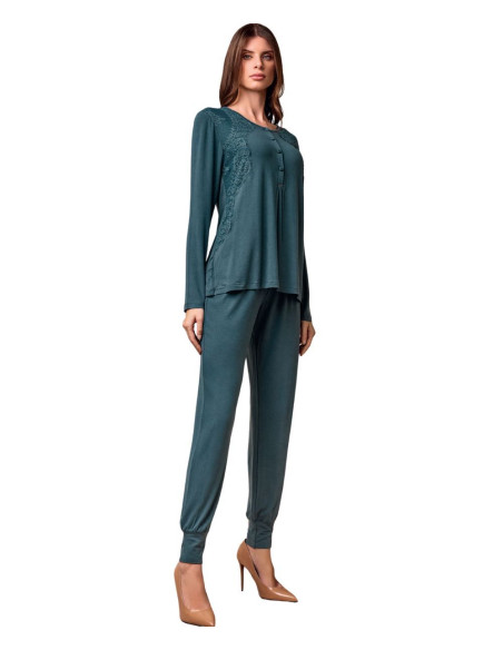 Woman heavy viscose jersey and lace pajamas Lormar Manhattan MAN653839
