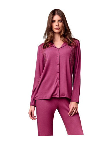 Pigiama donna aperto in viscosa pesante e pizzo Lormar Manhattan MAN653840