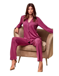 Pigiama donna aperto in viscosa pesante e pizzo Lormar Manhattan MAN653840