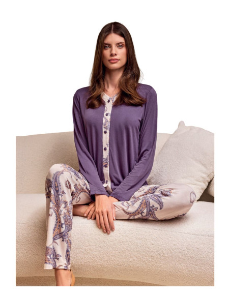 Pigiama donna aperto in viscosa pesante fantasia Lormar Pashmina PAS653822