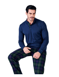 Men's warm cotton jersey and flannel tissue pajamas Navigare 141949