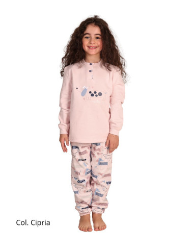 Pigiama da bambina in calda felpa di cotone Gary 3054