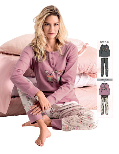 Pigiama donna in jersey di cotone caldo Infiore Koala KLO652989