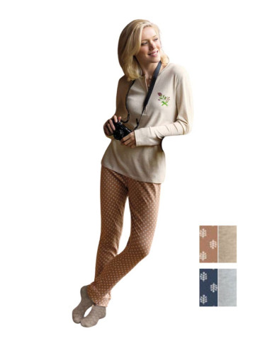 Women's warm cotton jersey pajamas Sielei Oslo OS15