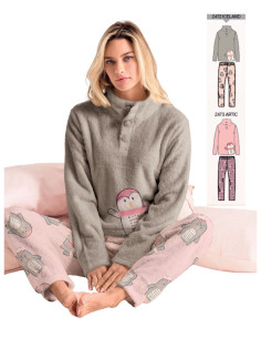 Pigiama donna in caldo pile coral Infiore Penguin PNG653014