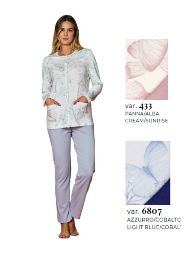 Pigiama donna aperto in jersey di cotone caldo Linclalor 92241