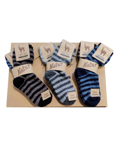 Group of 2 women's short socks in striped alpaca wool Goffredo Berenzi 9006