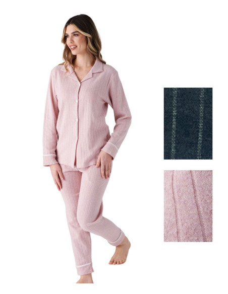 Woman warm plush cotton jersey opened pajamas Pigiamiamoci 4218