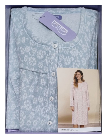 Camicia da notte in cotone lanato punto Milano Linclalor 77872-75