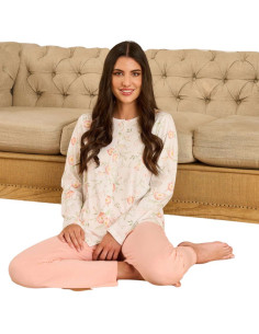 Pigiama donna aperto a manica lunga in jersey di cotone Linclalor 75371