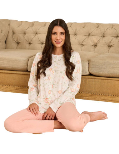 Pigiama donna aperto a manica lunga in jersey di cotone Linclalor 75371