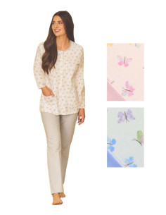 Women's long sleeves opened cotton jersey pajamas Linclalor 75393