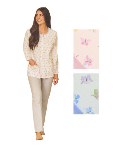 Pigiama donna aperto a manica lunga in jersey di cotone Linclalor 75393