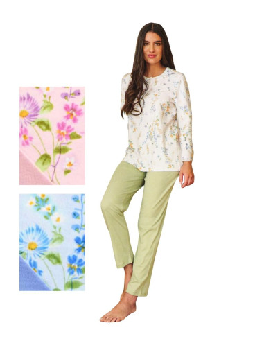 Pigiama donna manica lunga a serafino in jersey di cotone Linclalor 75381